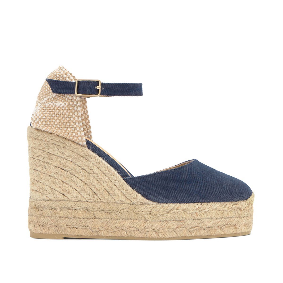 Espadrilles compensées à plateforme tressée en coton bio CAROL EXTRA PLATFORM bleu marine, CASTANER