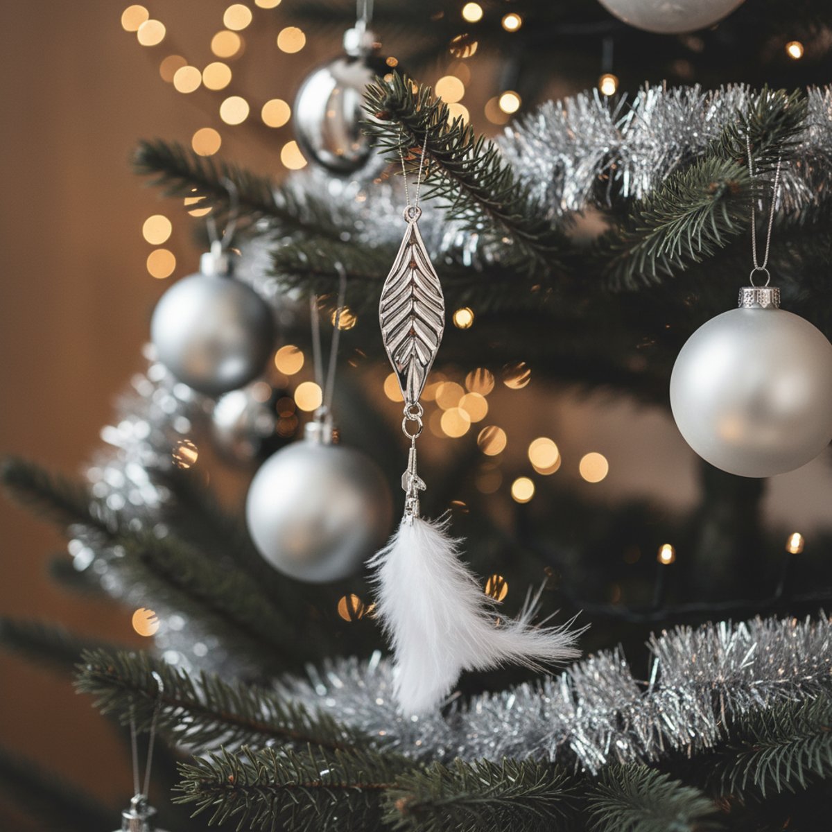 Suspension de noël décorative en plumes H15 blanc, SIA DECO