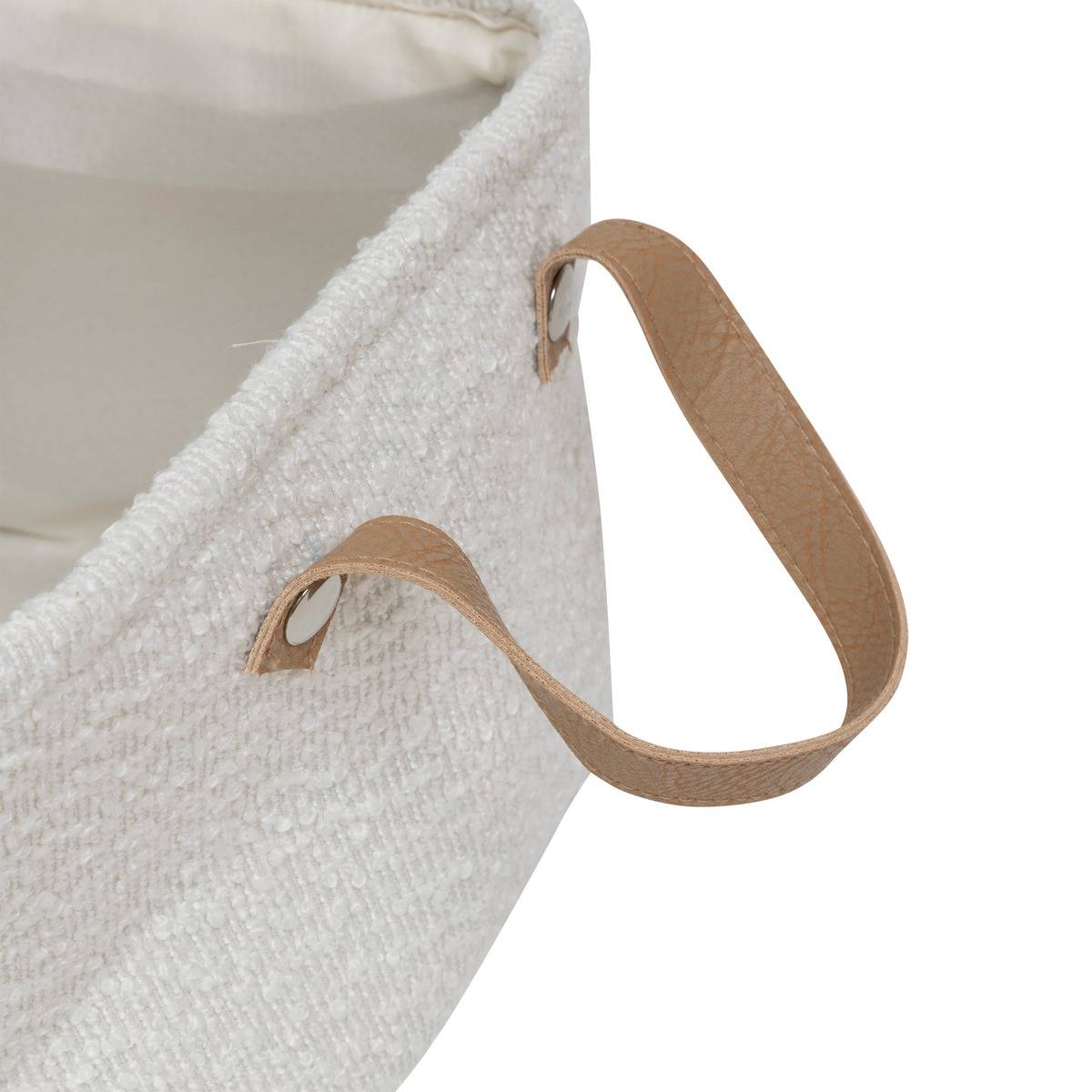 Lot de 3 paniers en tissu bouclette à poignées effet cuir LOE blanc, ATMOSPHERA