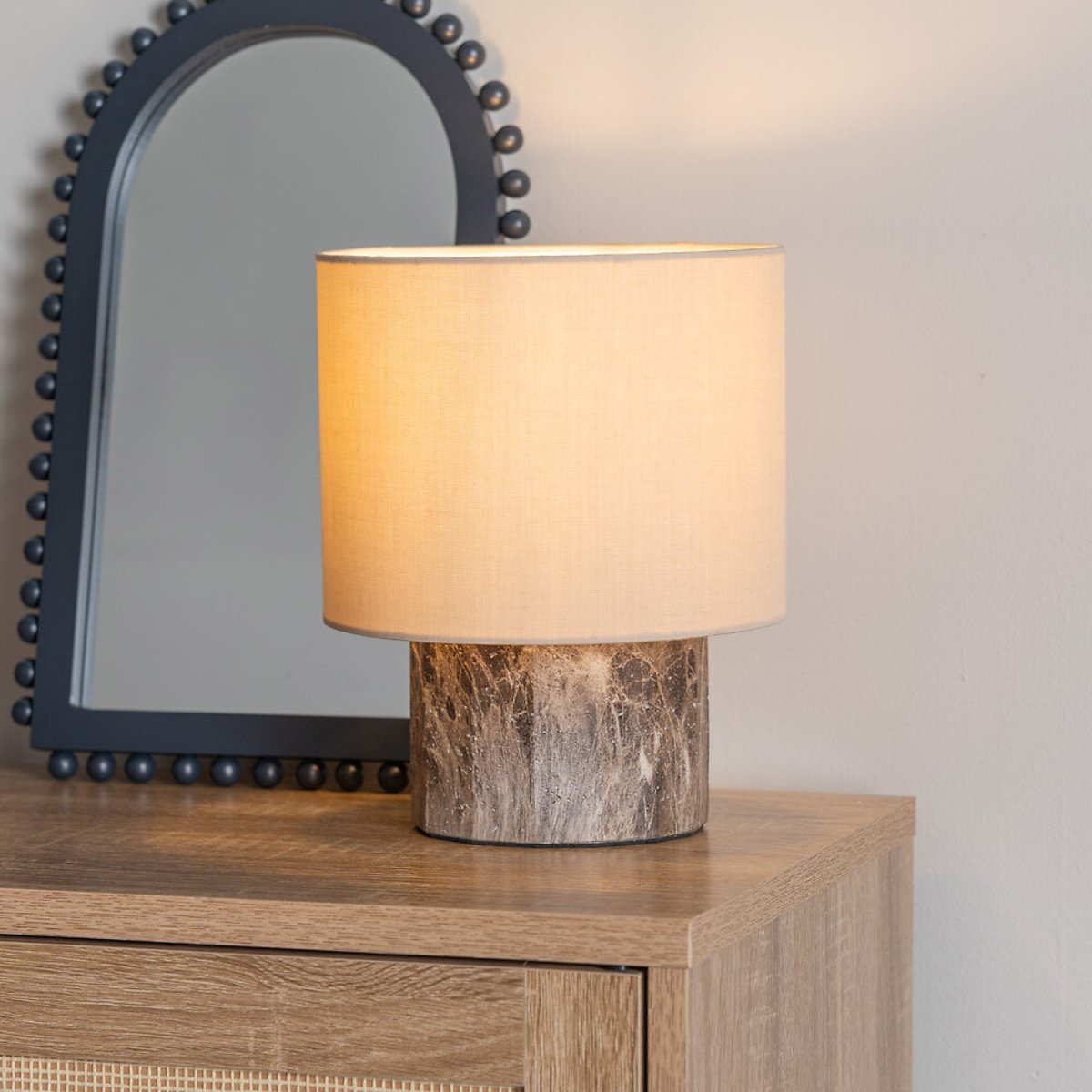 Murray Dark Marble Effect Table Lamp with Natural Linen Shade brown , SO'HOME