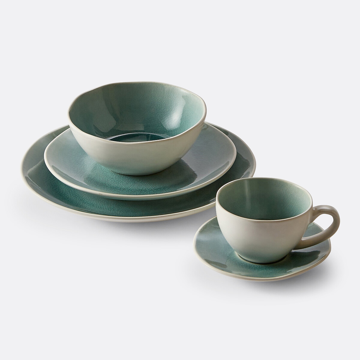 Lot 4 assiettes plates craquelées, GOGAIN vert, LA REDOUTE INTERIEURS