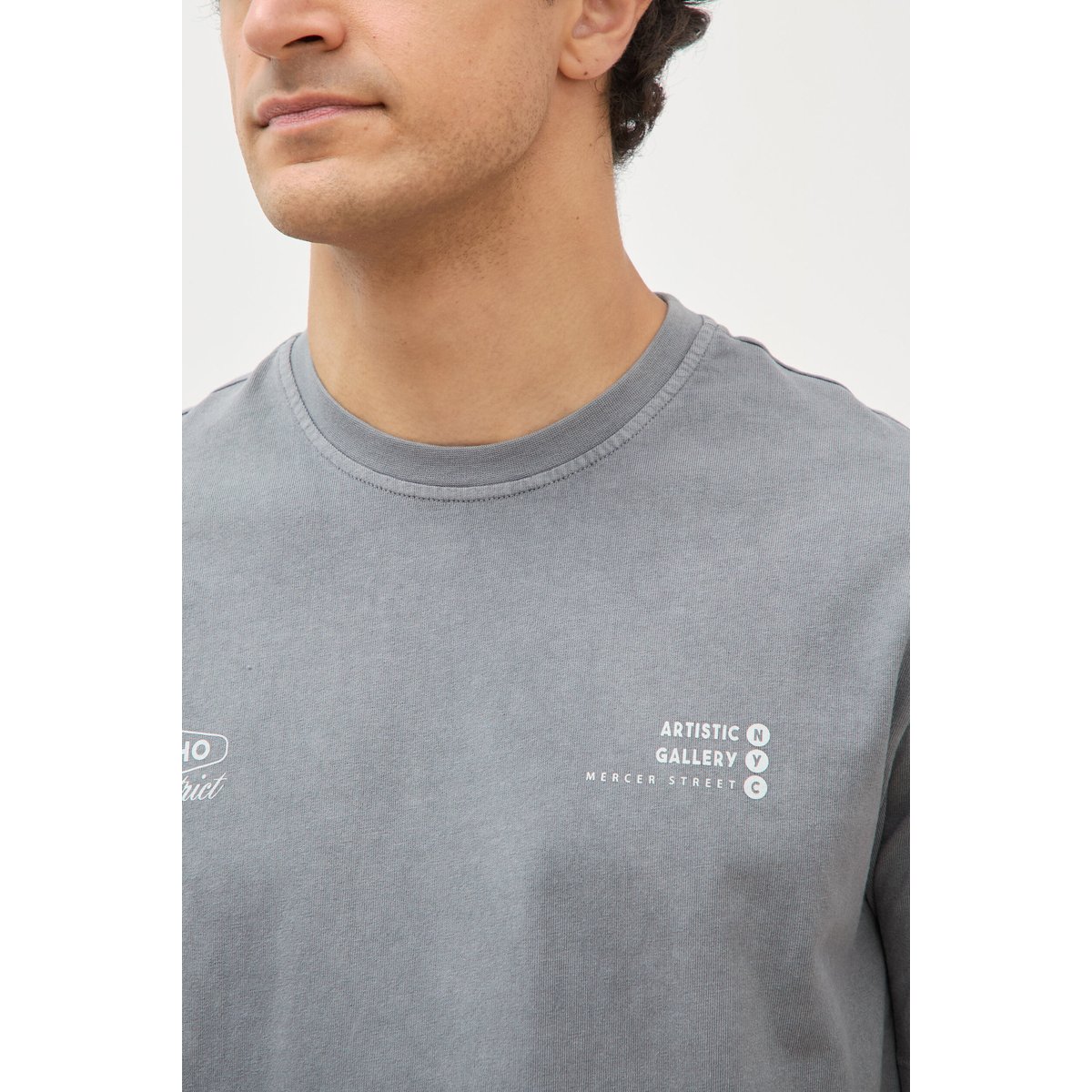 T-shirt en coton manches courtes gris, BONOBO