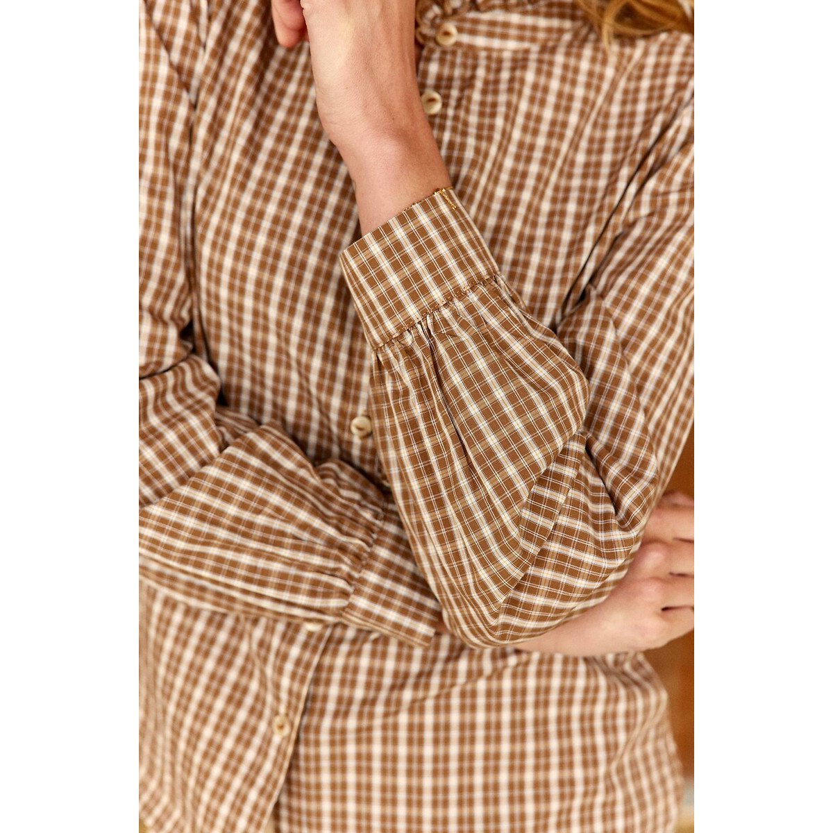 Blouse à carreaux et volants, BETHANIE camel, LA PETITE ETOILE