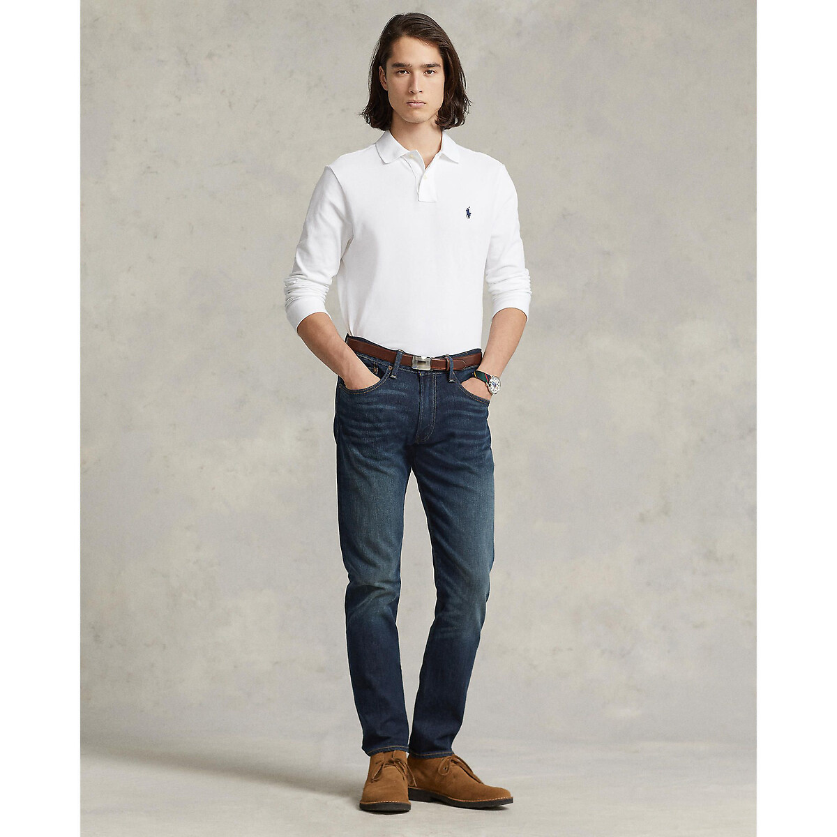 Polo cintré à manches longues piqué blanc, POLO RALPH LAUREN