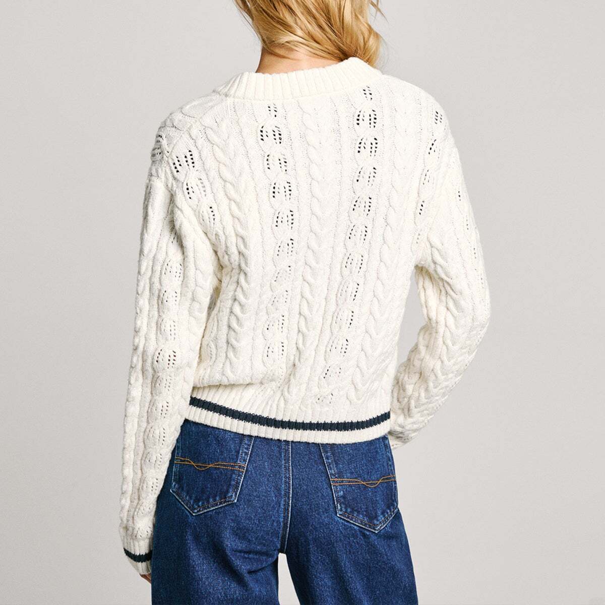 Gilet En Maille Torsadée blanche mousse, PEPE JEANS