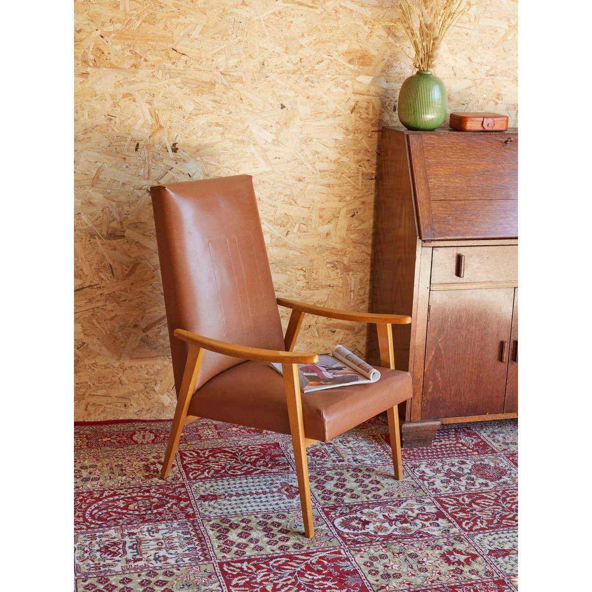 Fauteuil scandinave en bois Jakob N°1257 - Bon état marron, DEBONGOUT