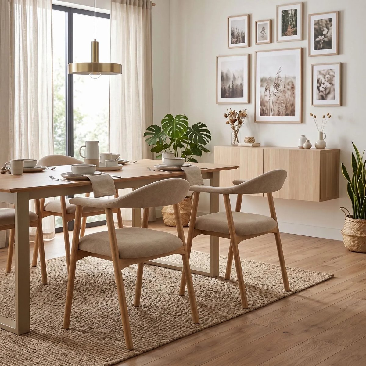 Chaises de salle à manger en chêne et tissu beige (lot de 2) - ELYA beige, HELLIN, DEPUIS 1862
