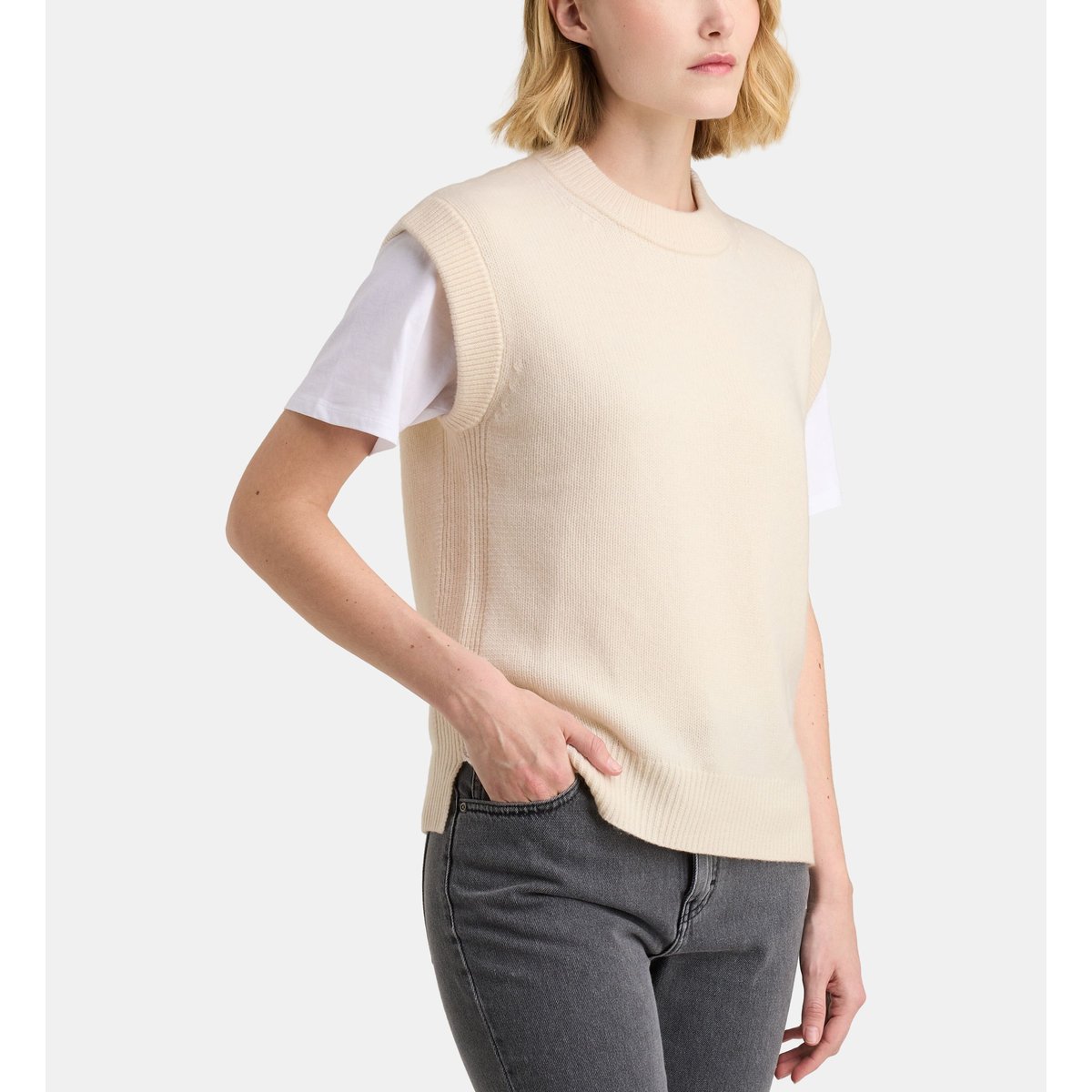 Pull solal sans manches laine et cachemire féminin écru, GALERIES LAFAYETTE