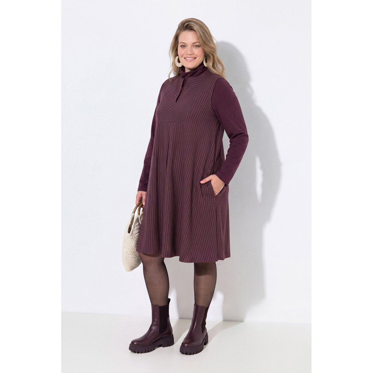 Robe sans manches, fines rayures bordeaux, ULLA POPKEN