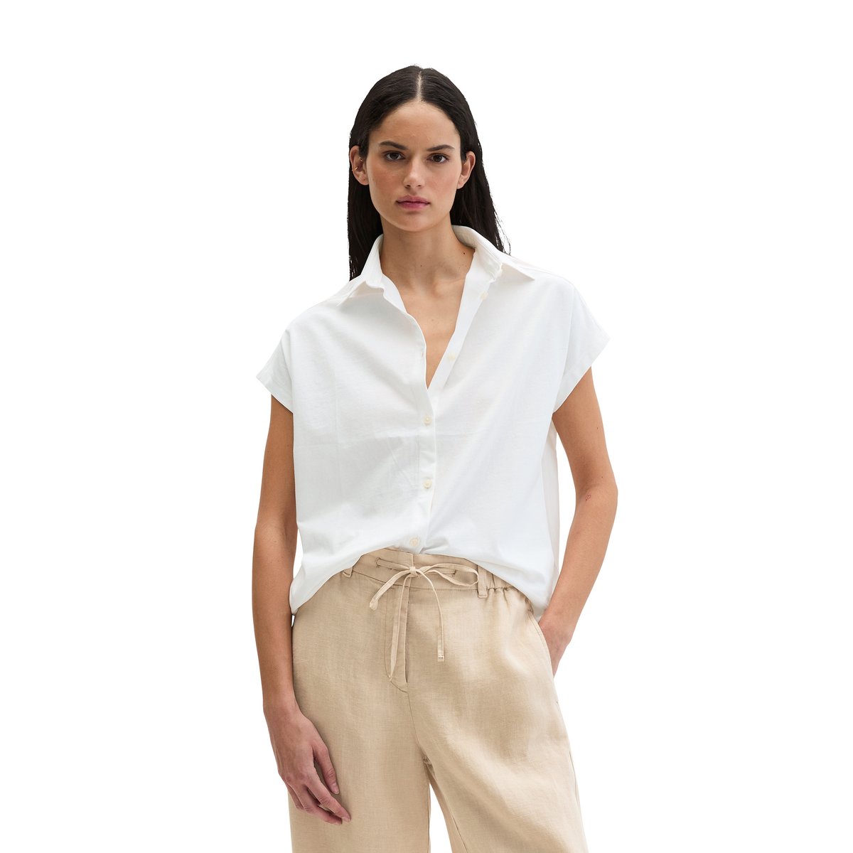 Blouse en jersey large en mélange de matériaux blanc naturel, MARC O'POLO