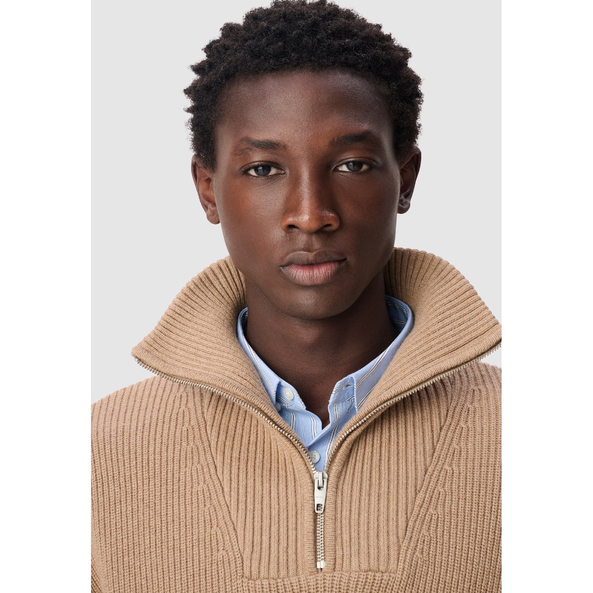 Pull col camionneur tricot côtelé marron, IKKS