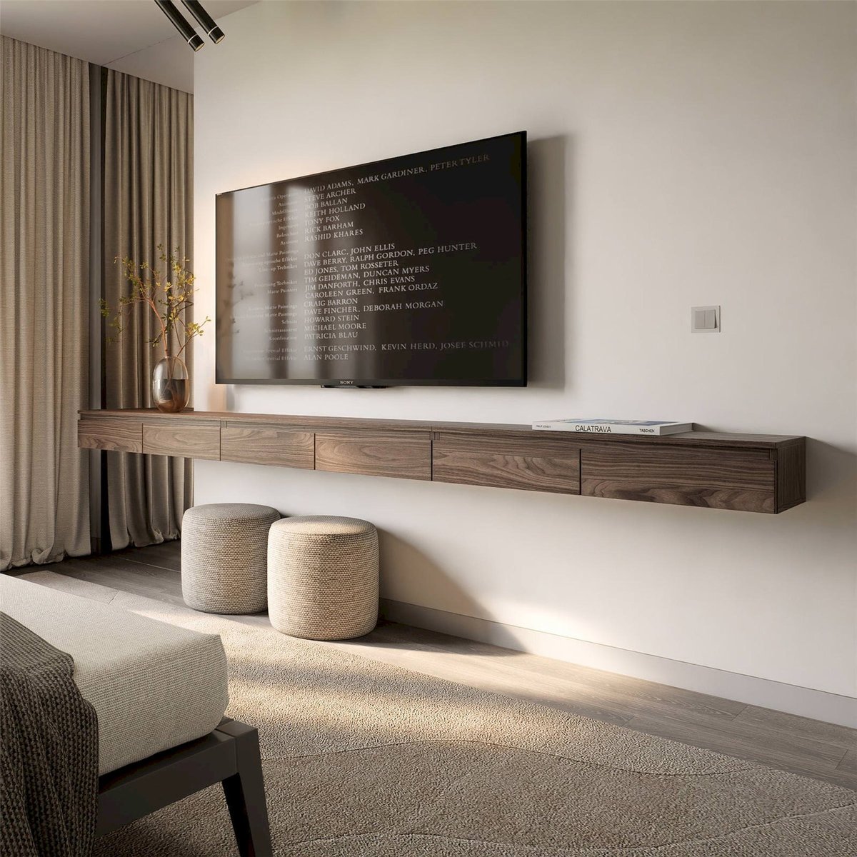 Meuble tv suspendu slim collection BEMMI noyer wisconsin, RECOLLECTION