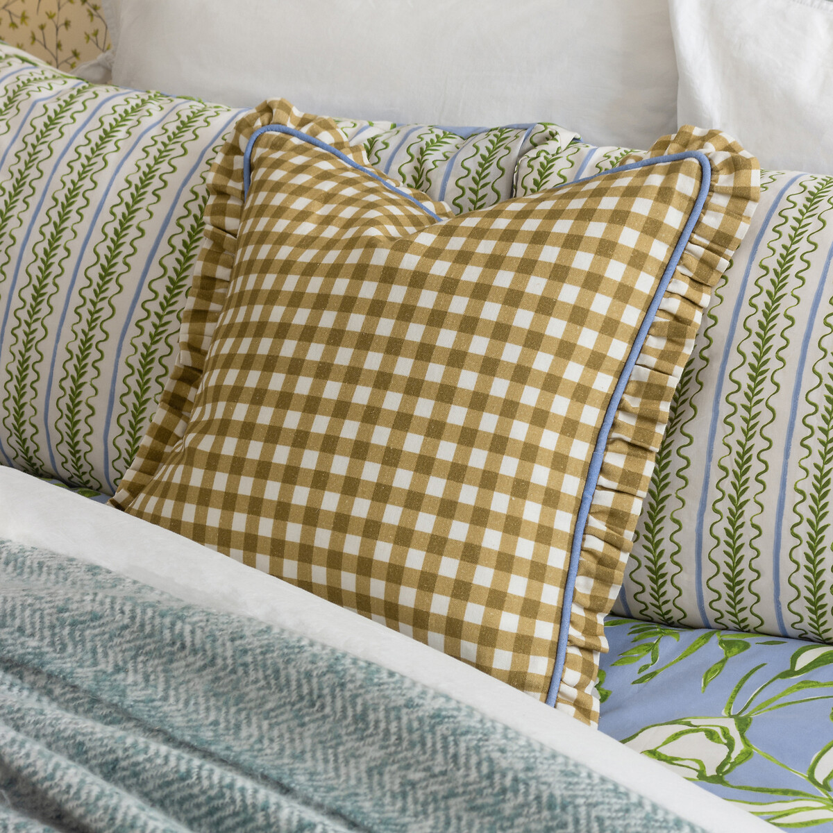 Maude Gingham Cotton Cushion gold-coloured, FURN.