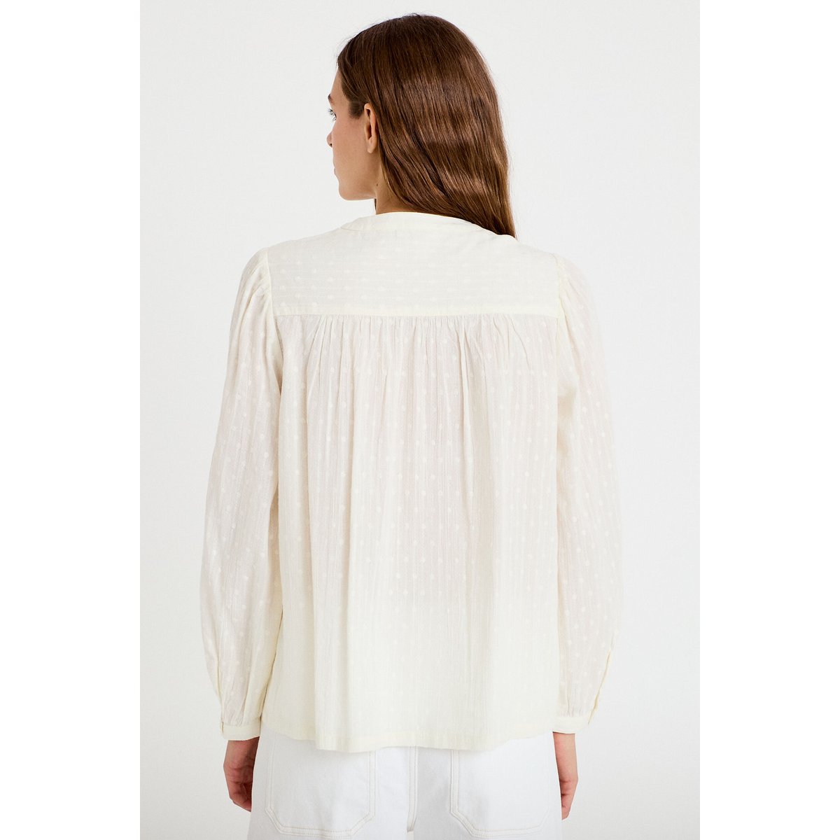 Blouse droite col rond manches longues ecru, CACHE CACHE