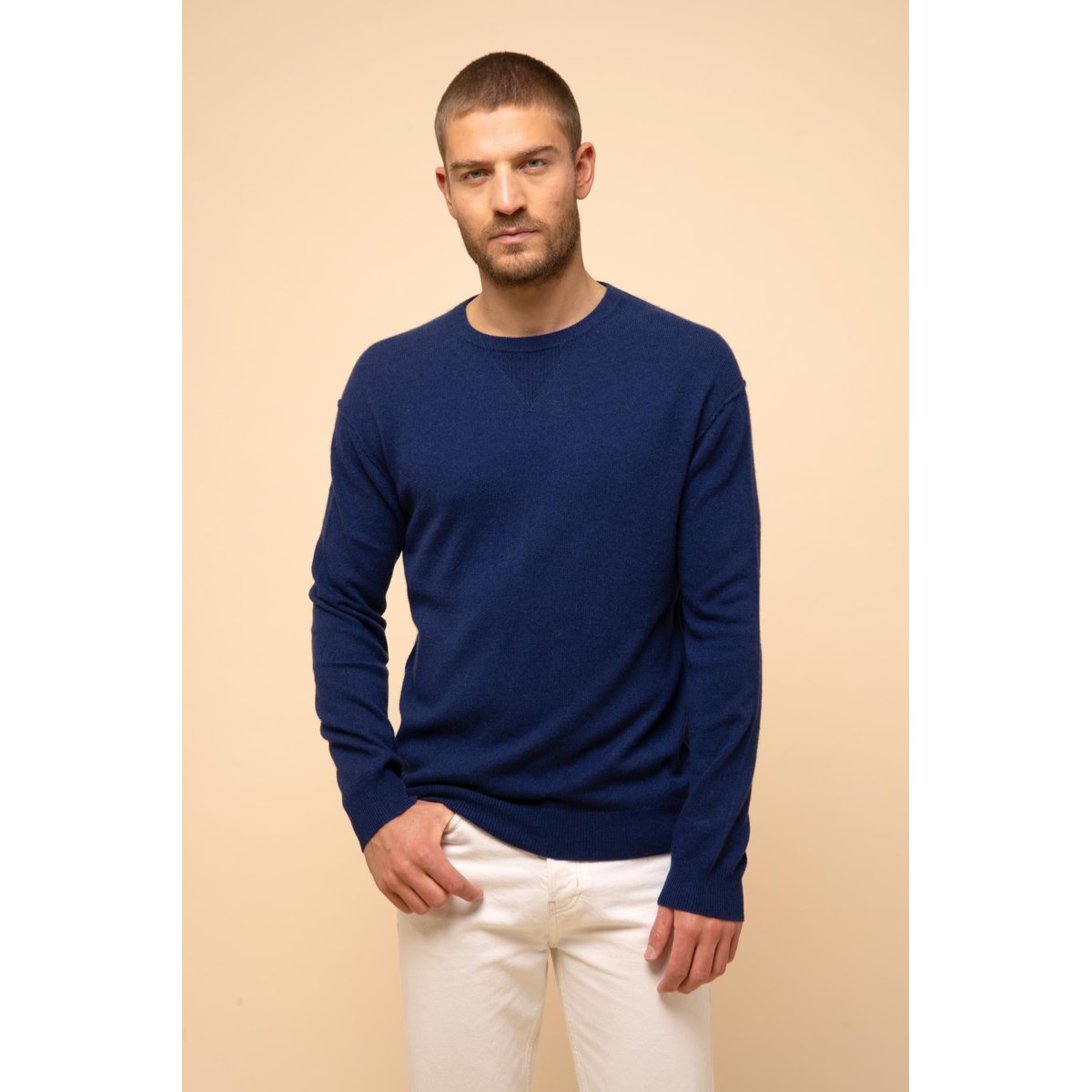 Pull Col Rond Minuit Noe bleu foncé, JUST CASHMERE