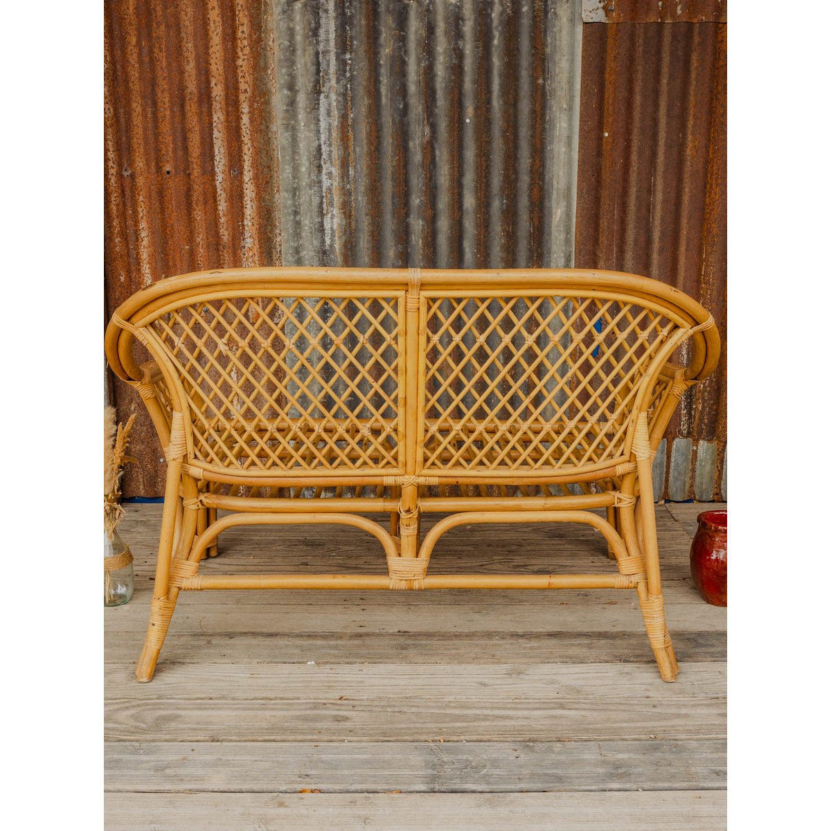 Banquette en rotin Martine N°170 - Bon état bois clair, DEBONGOUT