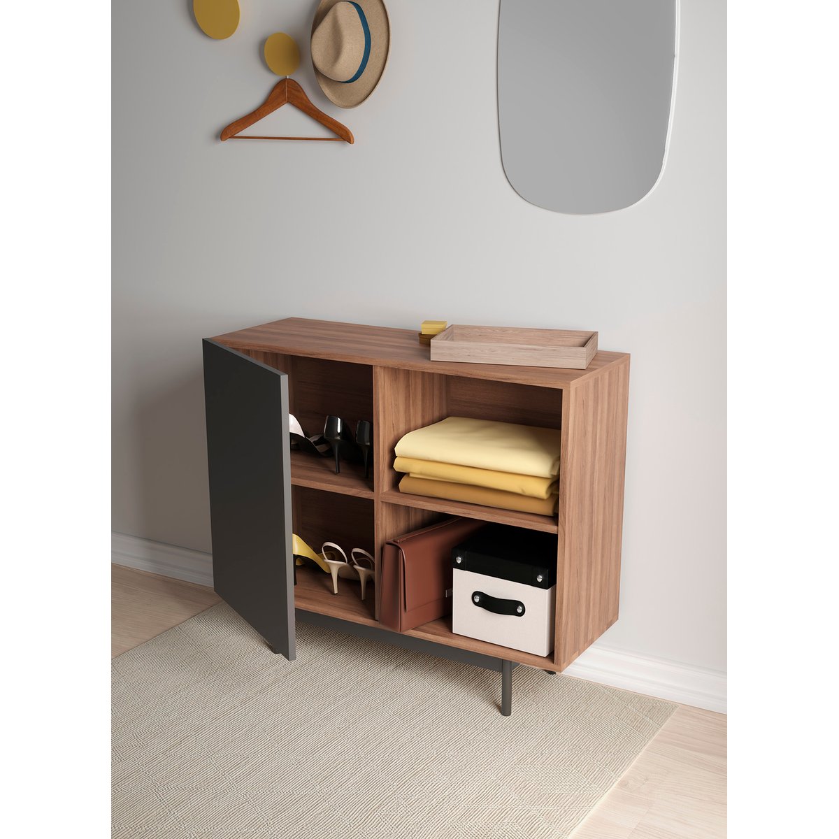 Buffet placard 1 porte, PRINTED noyer-graphite, HERDASA