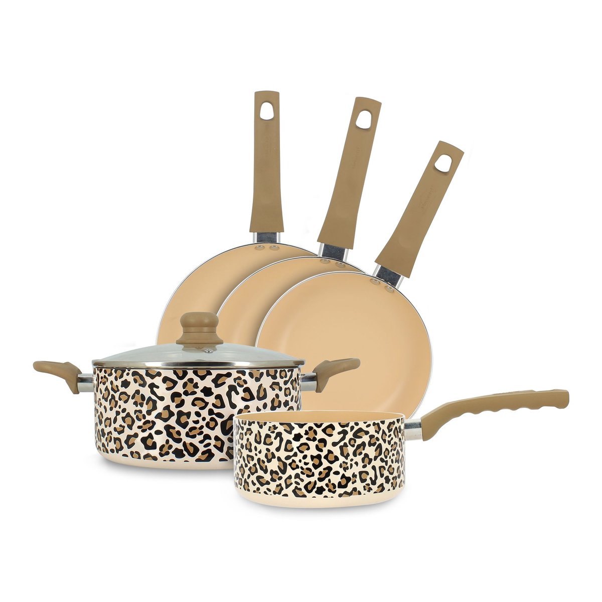 Batterie de cuisine 5 pièces en aluminium recyclé, LEOPARD marron, MENASTYL