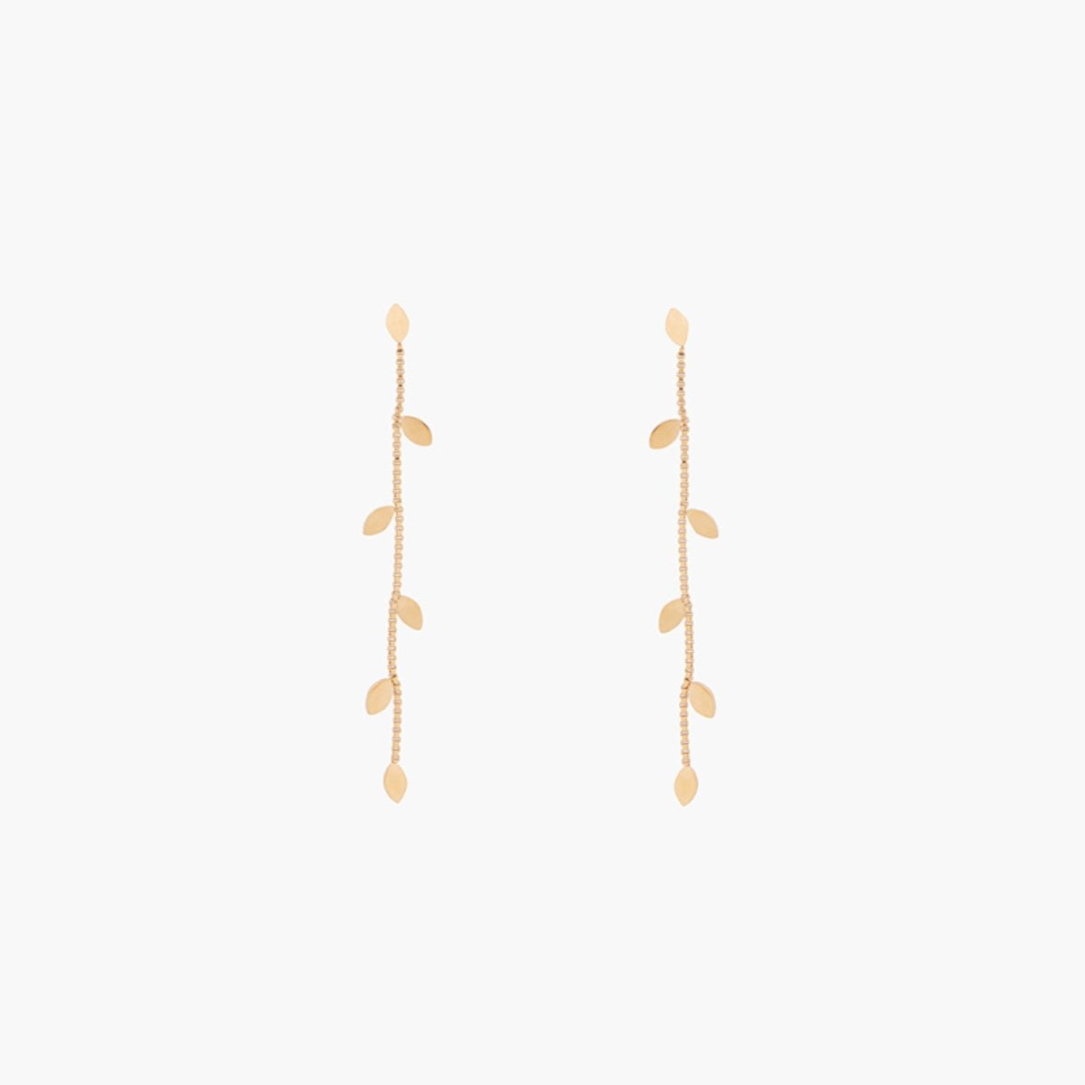 Longues boucles d'oreilles petites feuilles acier inoxydable doré, BALABOOSTE