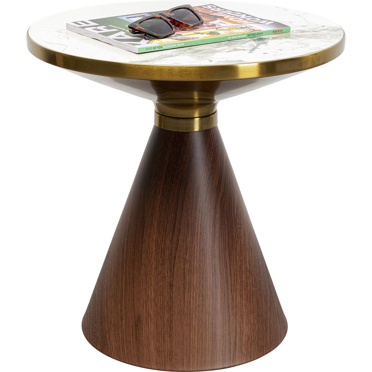 Table d'appoint ronde, CONO céramique et noyer, KARE DESIGN