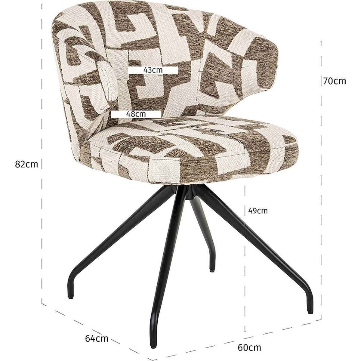 Chaise pivotante en tissu beige graphique motif marron mousse, RECOLLECTION