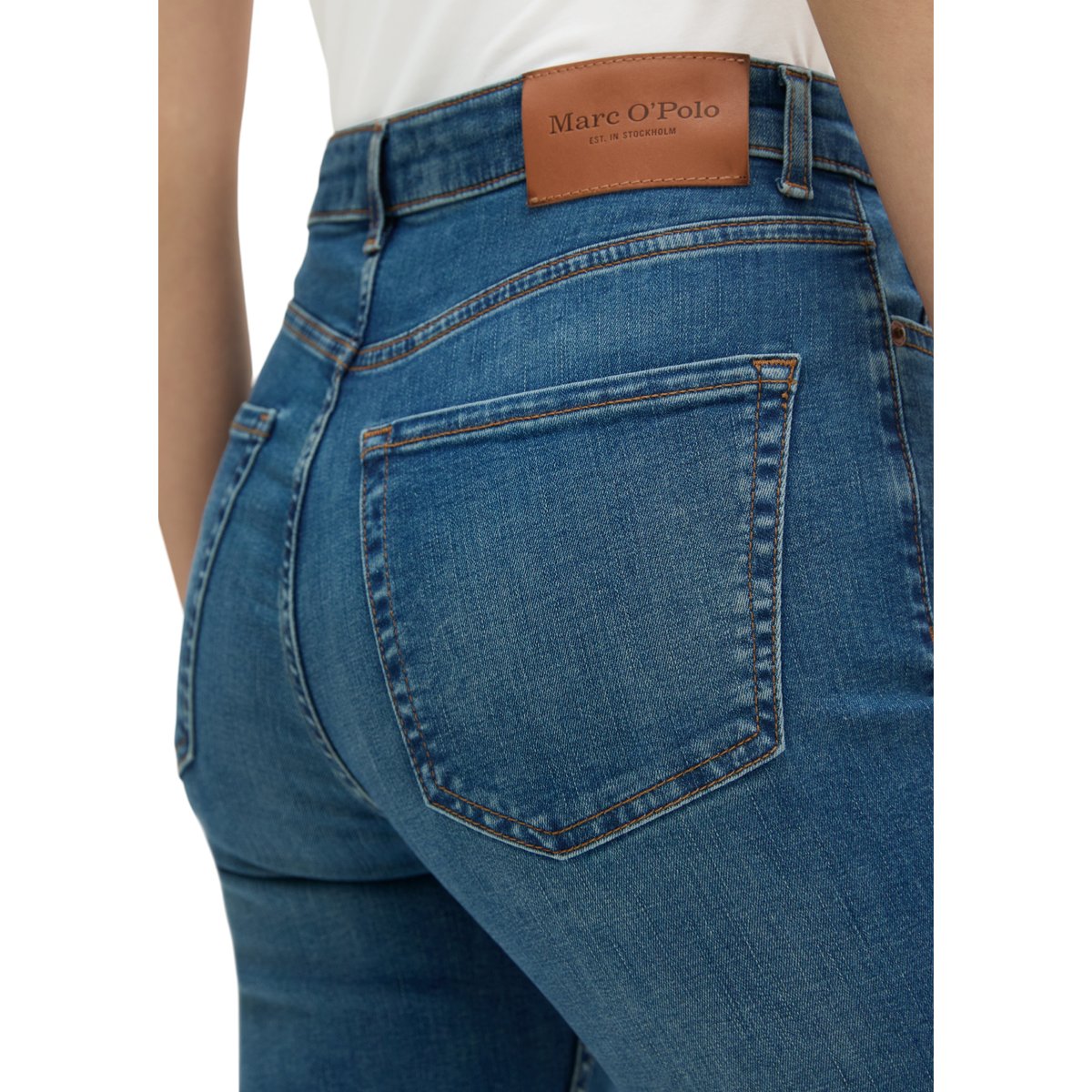Jeans Modèle Linde straight cropped en denim stretch léger bleu moyen, MARC O'POLO