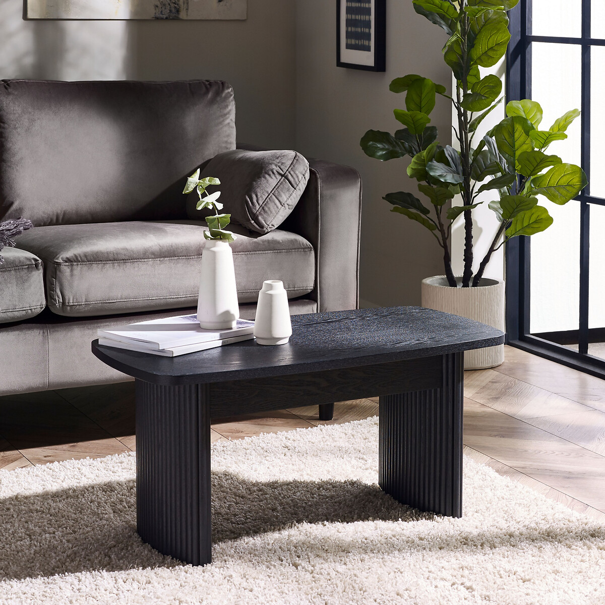 Lucien Fluted Wood Compact Coffee Table black, SO'HOME