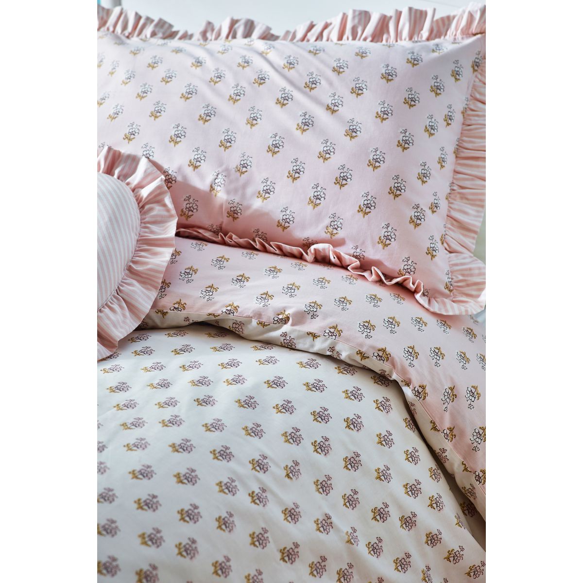 Parure de lit en polycoton imprimé bloc floral rose, NEXT
