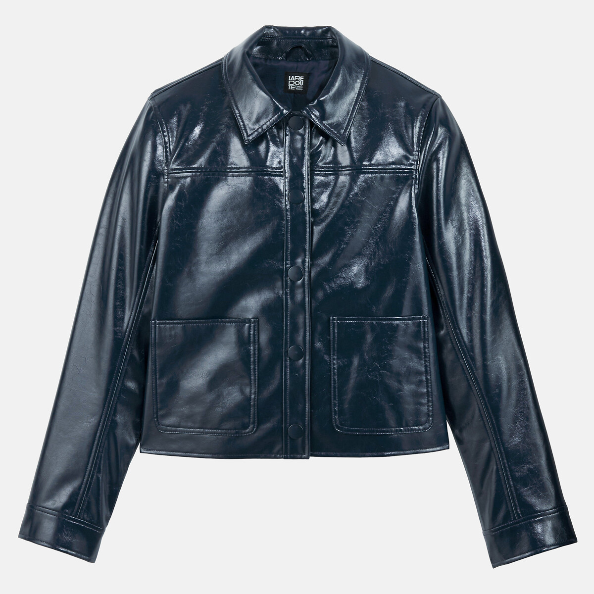 Short Straight Cut Faux Leather Jacket navy blue, LA REDOUTE COLLECTIONS