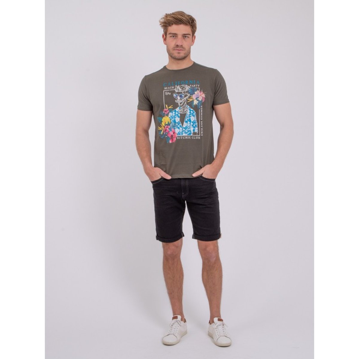 T-shirt Manches Courtes Col Rond Pur Coton Numilan kaki, RITCHIE