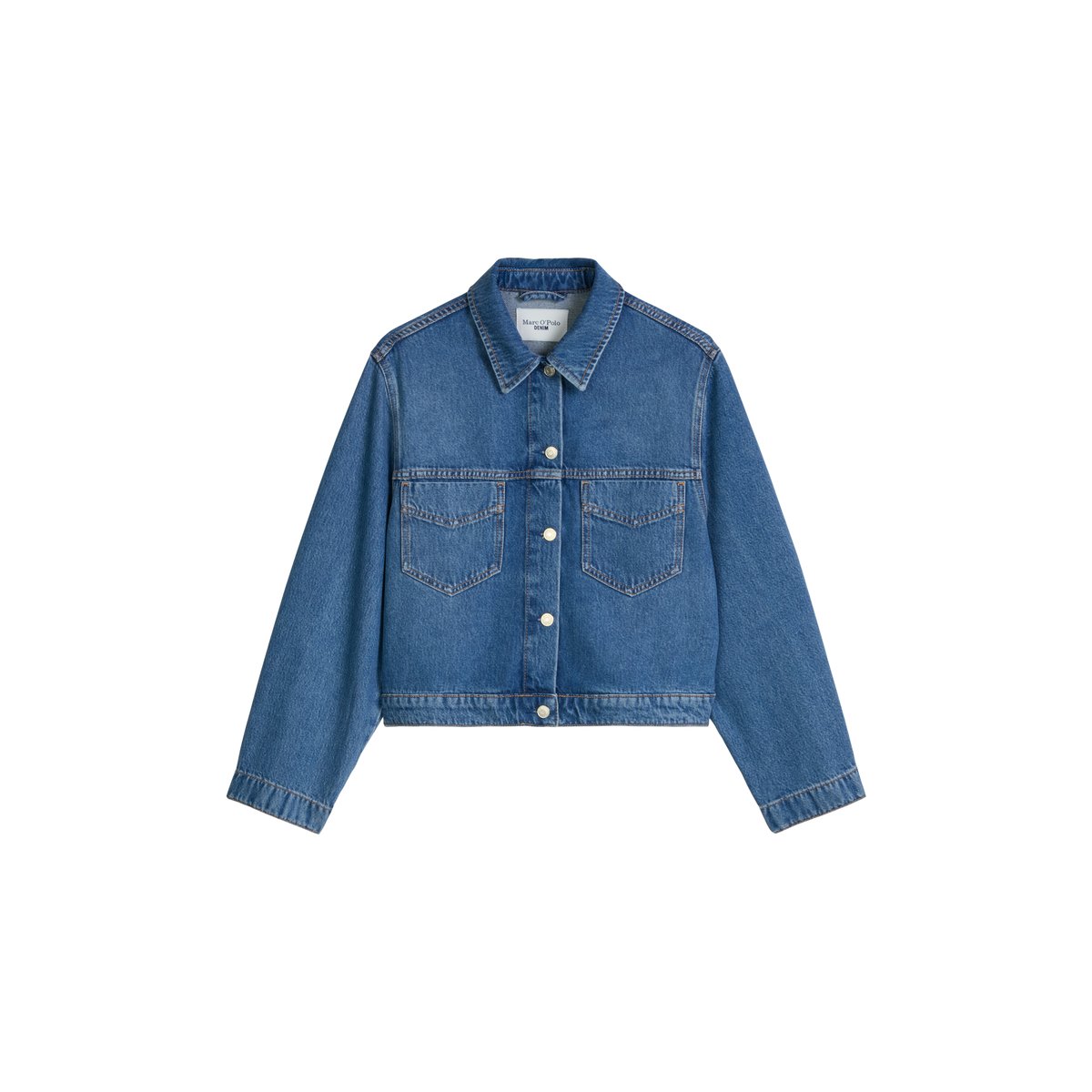 Veste en jean oversize cropped en mélange de coton organique et de lyocell bleu moyen, MARC O’POLO DENIM