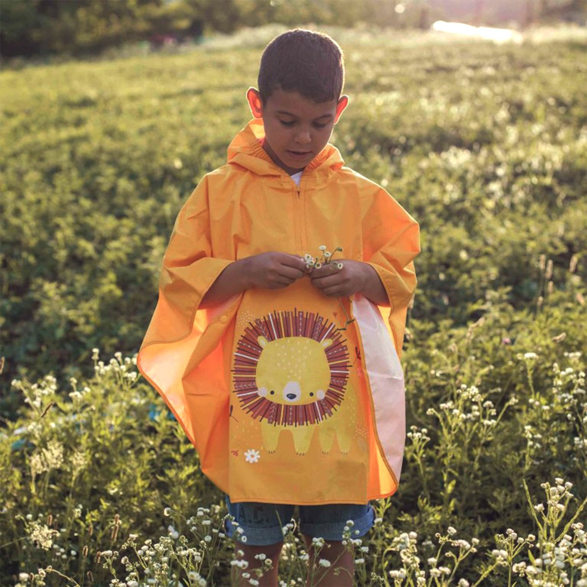 Poncho cape de pluie imperméable pour enfant ANIMAUX orange, SASSI