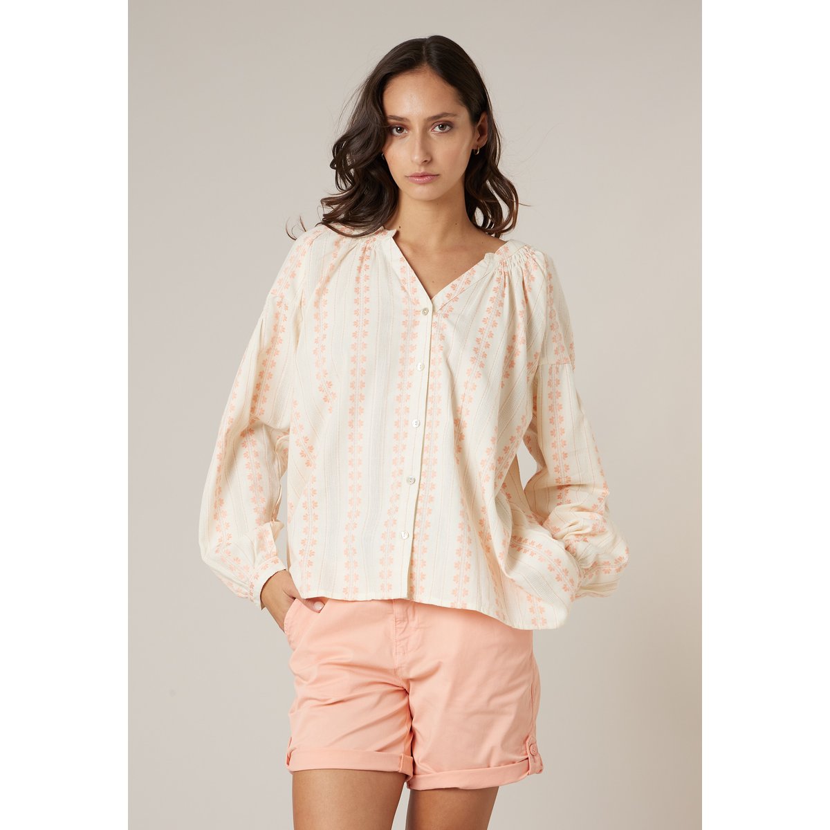 Blouse femme en coton esprit bohème LUCINA peach, DEELUXE