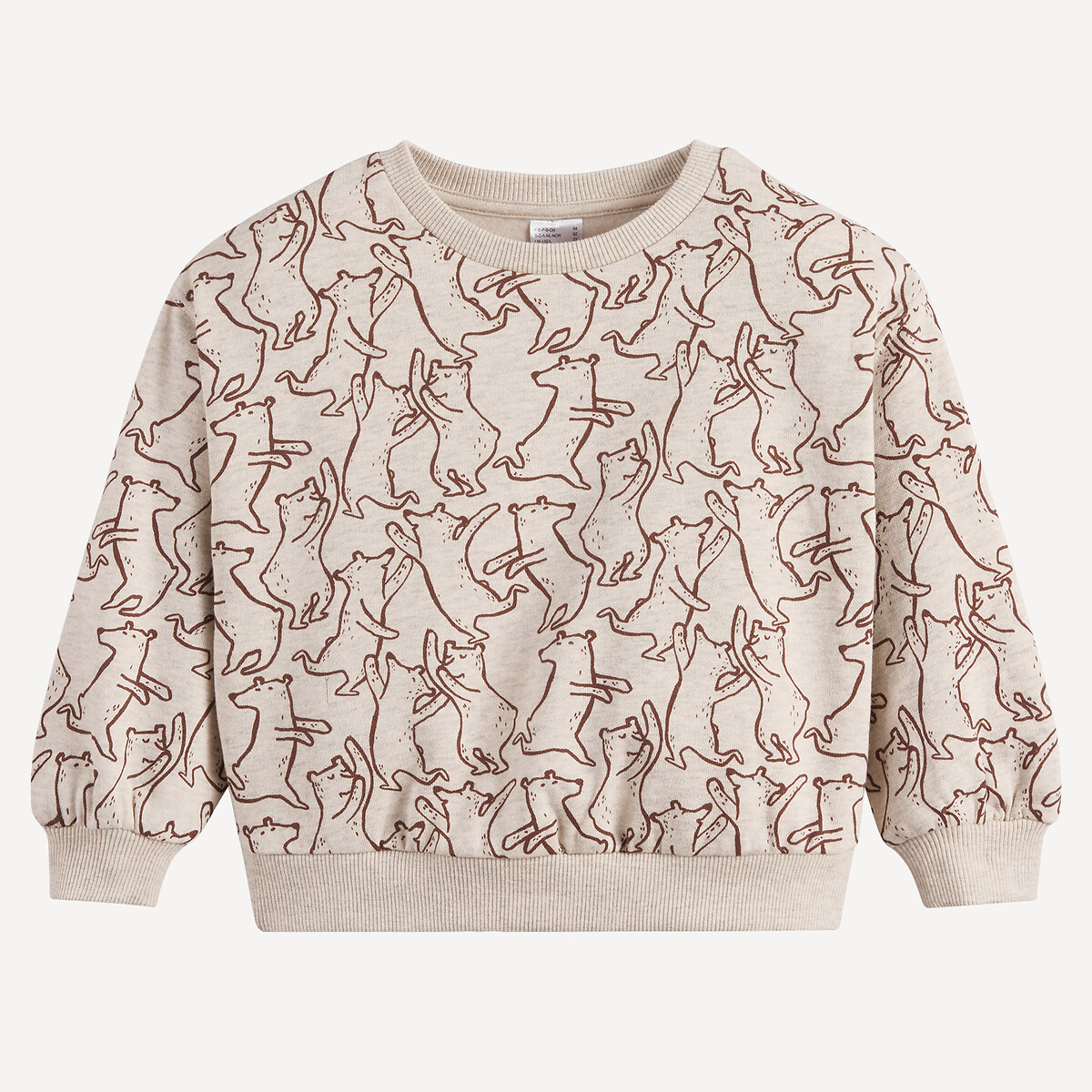 Bear Print Sweatshirt with Crew Neck beige print, LA REDOUTE COLLECTIONS