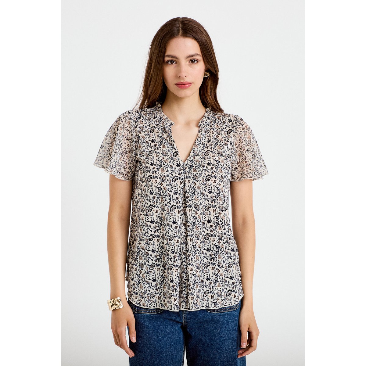 Blouse droite longue manches courtes blanc, CACHE CACHE