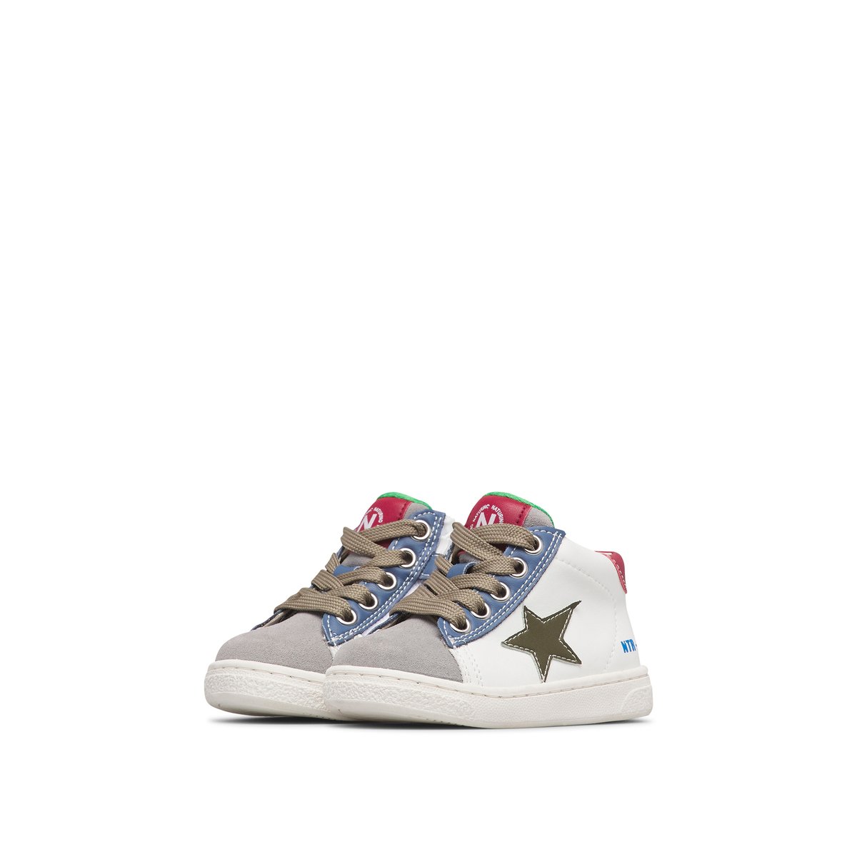 Baskets hautes en cuir et velours PINN HIGH ZIP. blanc-gris-marine, NATURINO
