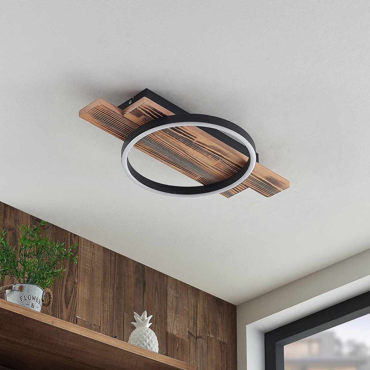 Plafonnier en bois moderneLED, Sentoa bois clair, LINDBY