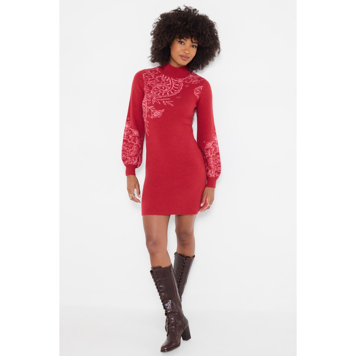 Robe Parfaite en Maille Motif Cachemire rouge, JOE BROWNS