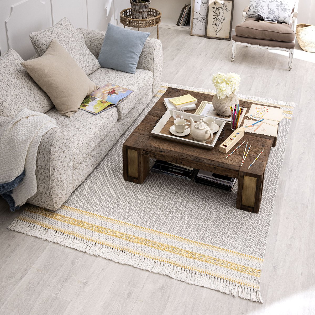 Tapis en coton tissé plat, COTONIS jaune, INSPIRE