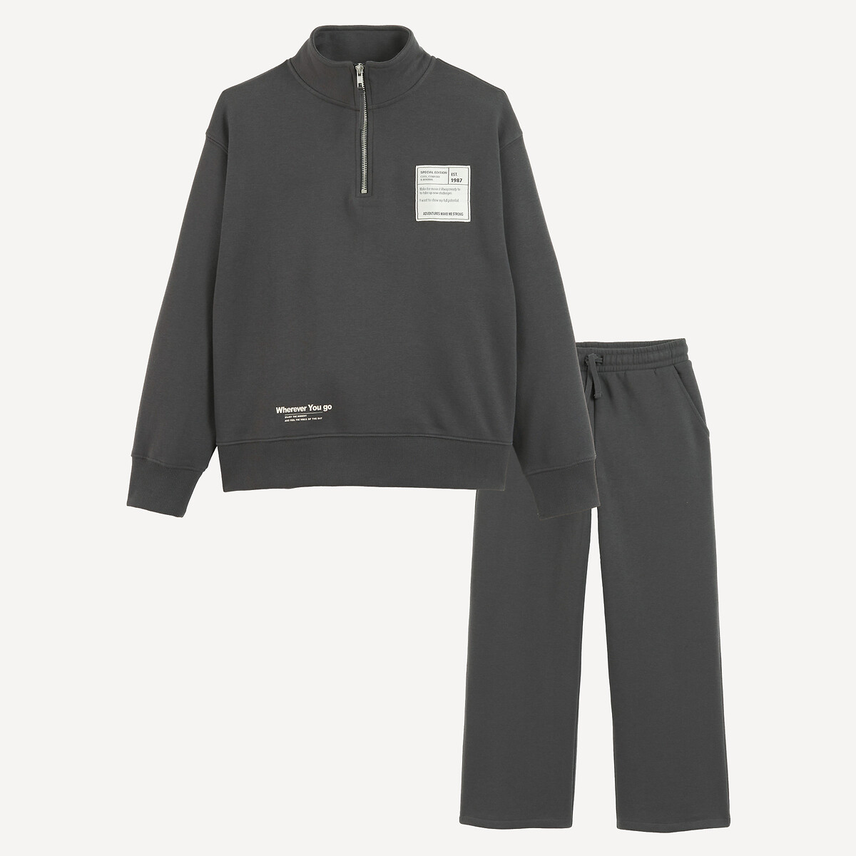 Completo 2 pezzi, felpa con collo trucker e pantaloni da jogging, tessuto felpato nero , LA REDOUTE COLLECTIONS