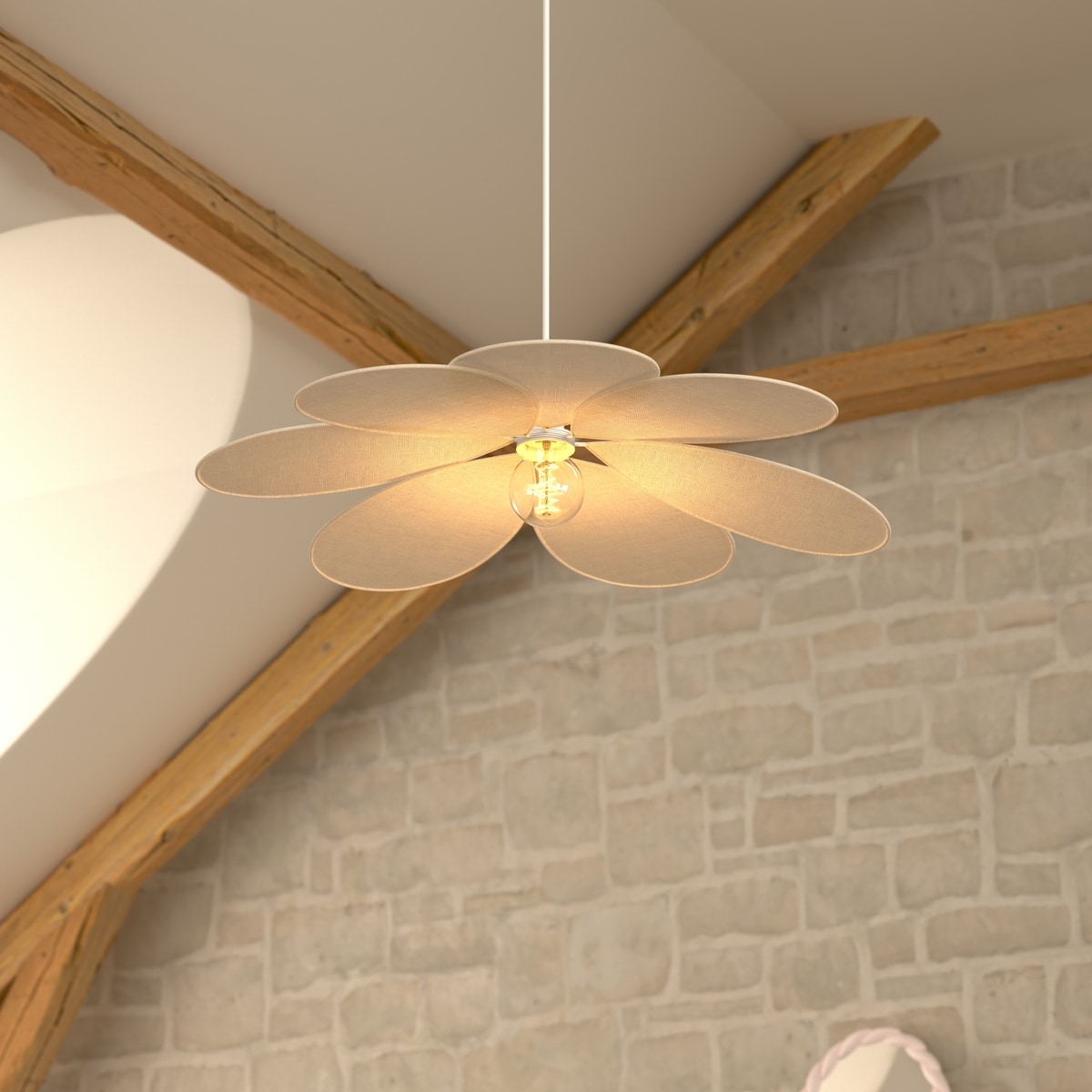 Suspension fleur 7 pétales en lin NAYA beige, ATMOSPHERA