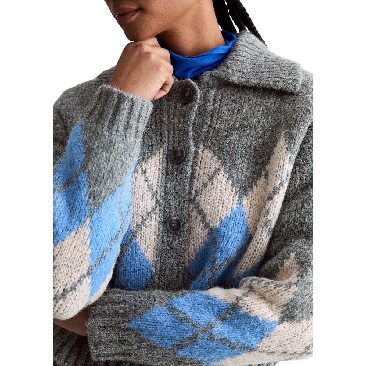 Cardigan jacquard cropped avec de la laine d'alpaga moelleuse gris, MARC O’POLO DENIM