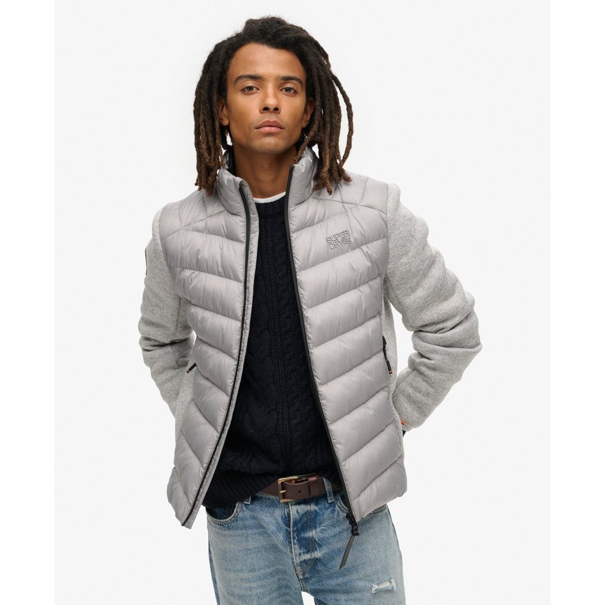 Veste rembourrée hybride en maille Storm gris chiné, SUPERDRY