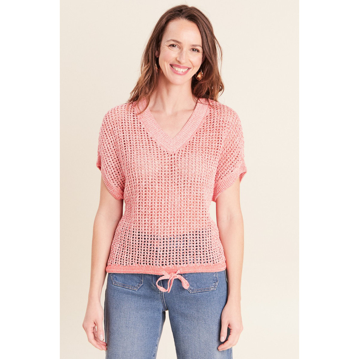 Pull col v manches courtes rouge, BREAL