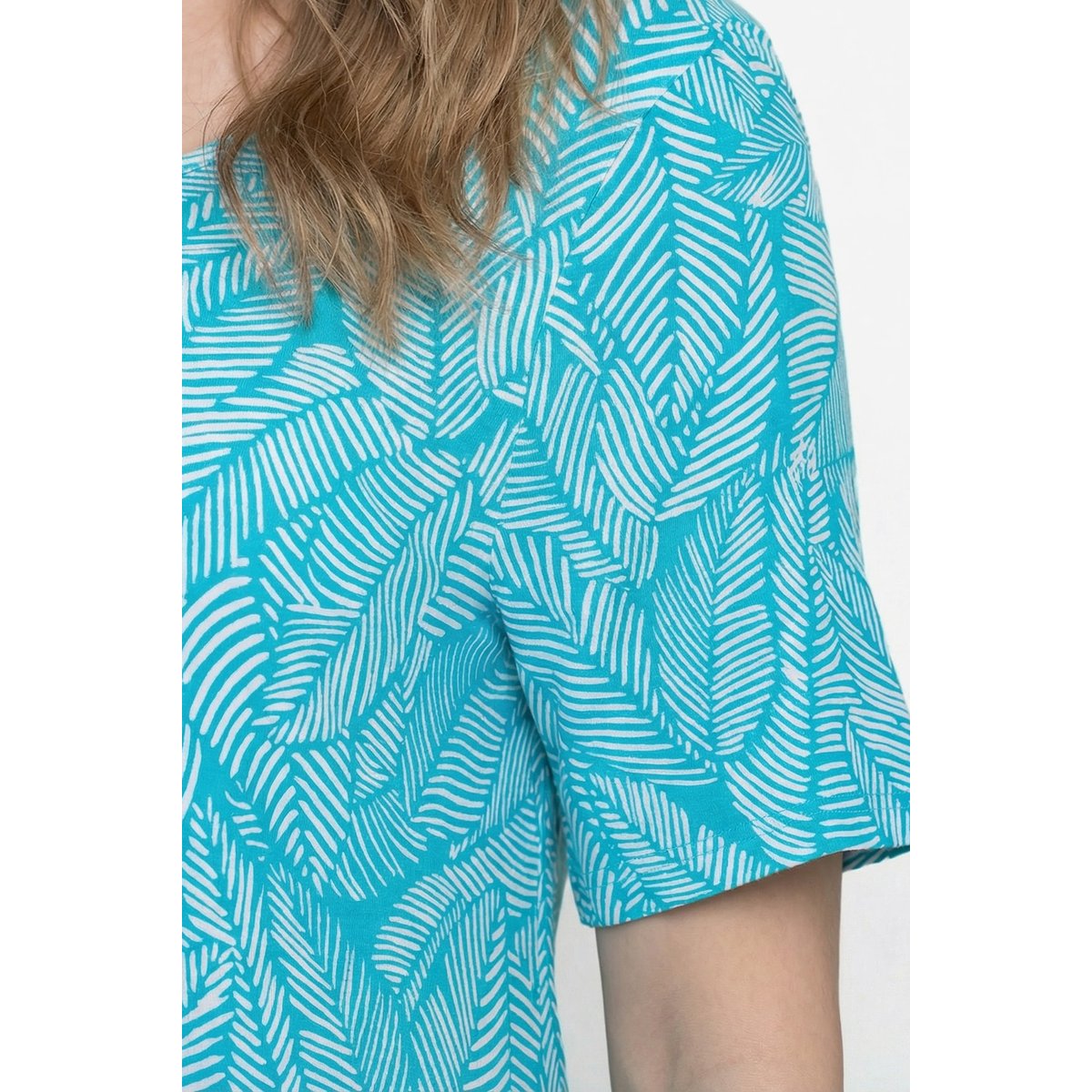 Robe en jersey motif feuilles aqua foncé, ULLA POPKEN