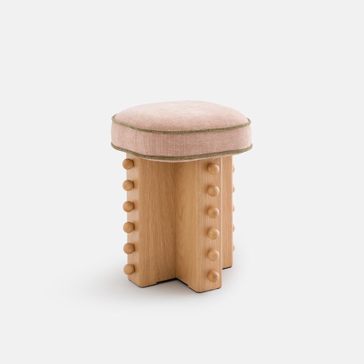 Tabouret rembourré, en chêne et plaqué et tissu texturé, VATHALIE chêne, LA REDOUTE INTERIEURS