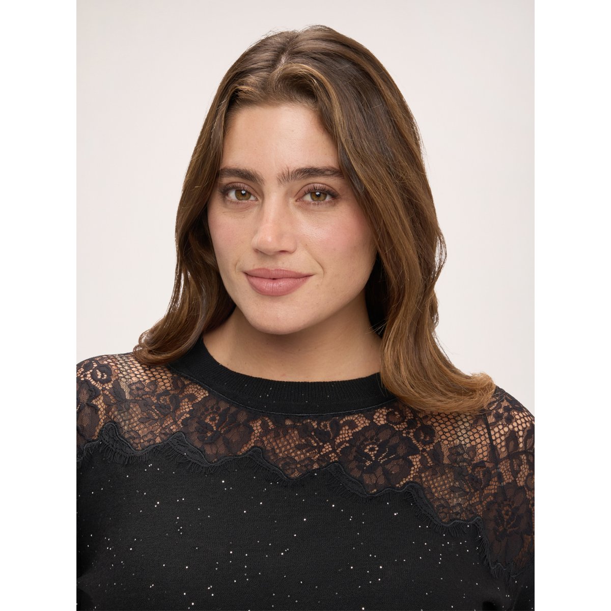 Pull avec insert et micro paillettes noir, FIORELLA RUBINO