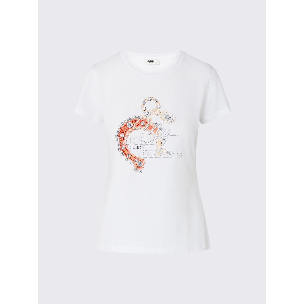 T-shirt avec broderie bijou blanc et fer à cheval, LIU JO
