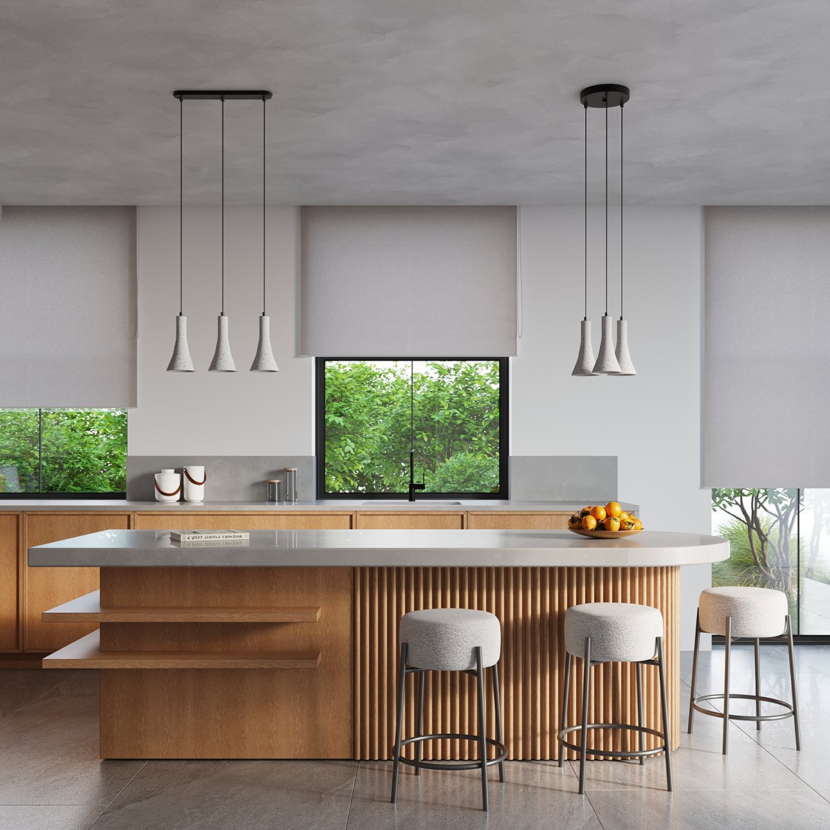 Suspension Béton Gris E14 2 Rea gris, EDEN