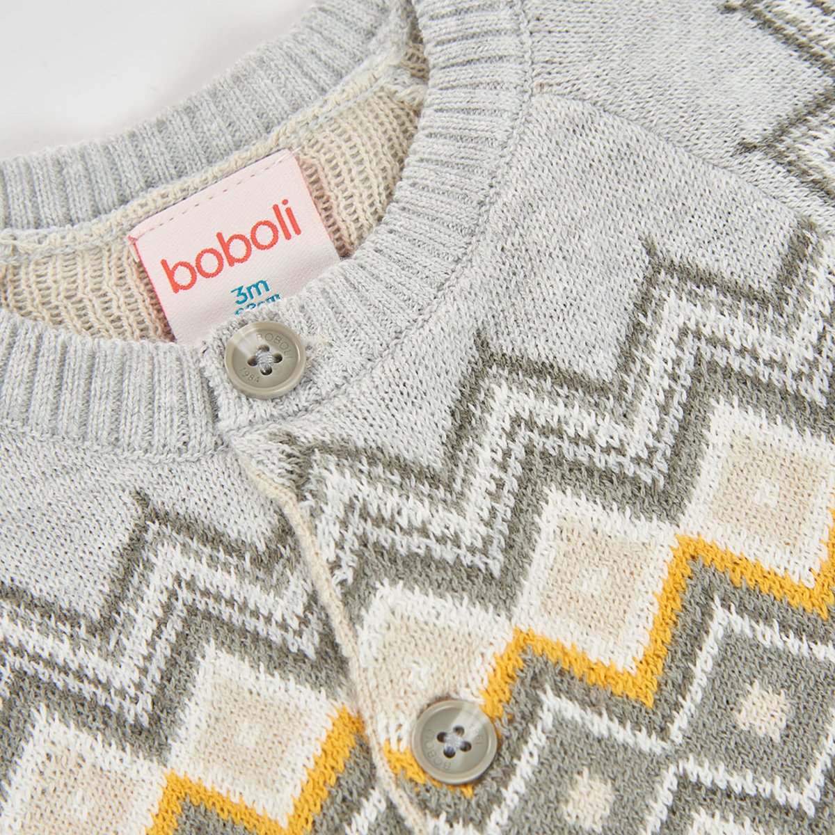 Gilet bébé maille imprimé géométrique beige, BOBOLI